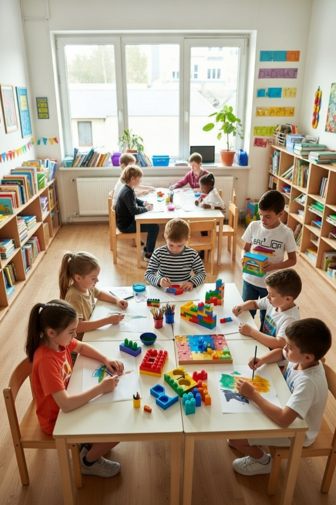 Students making a 100th day of school coloring paper | 100 Days of School Ideas