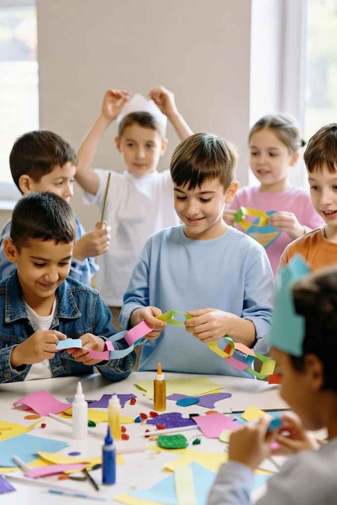 Students making a 100th day of school paper chain | 100 Days of School Ideas